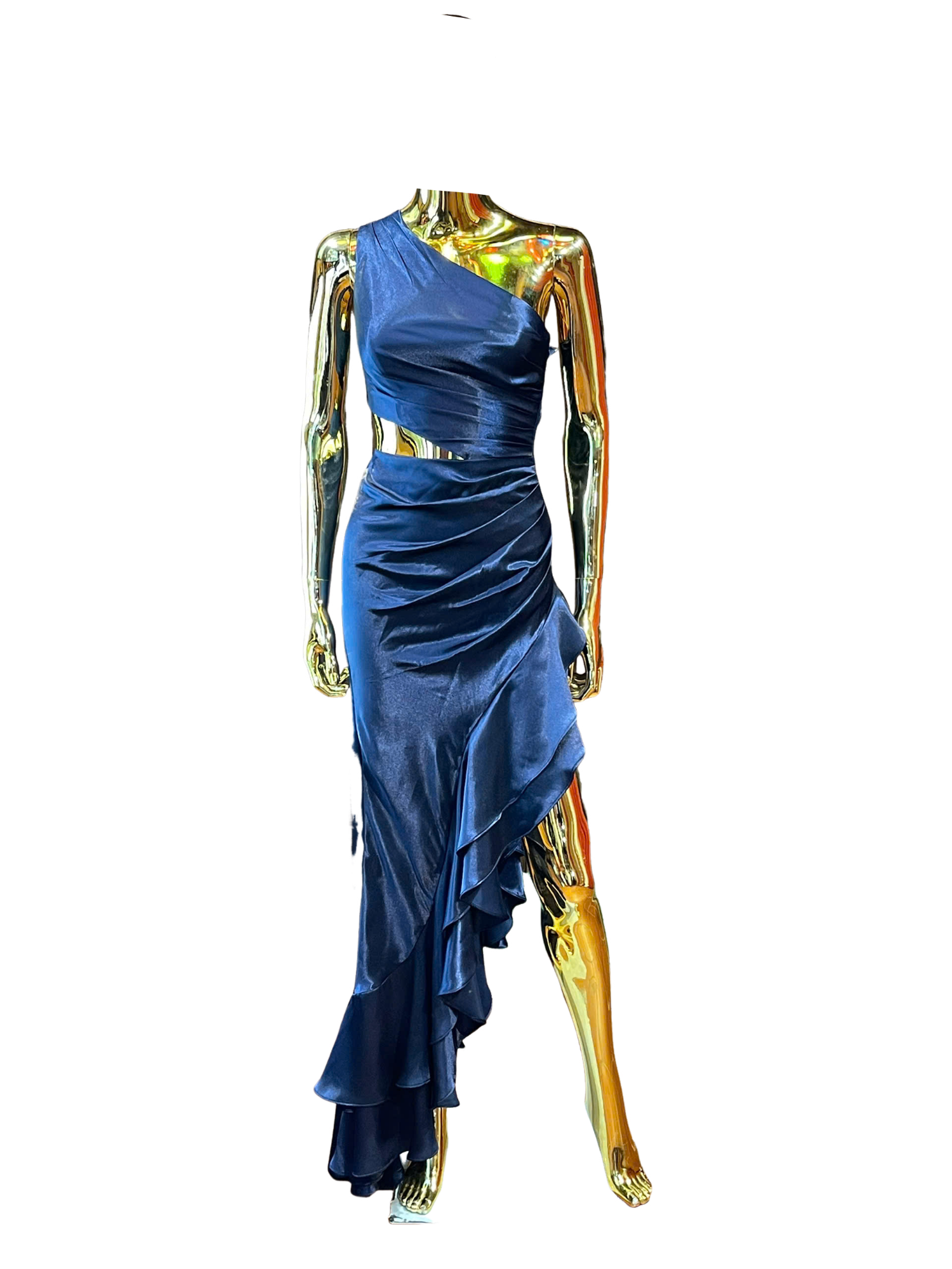 one-shoulder ruched silk satin