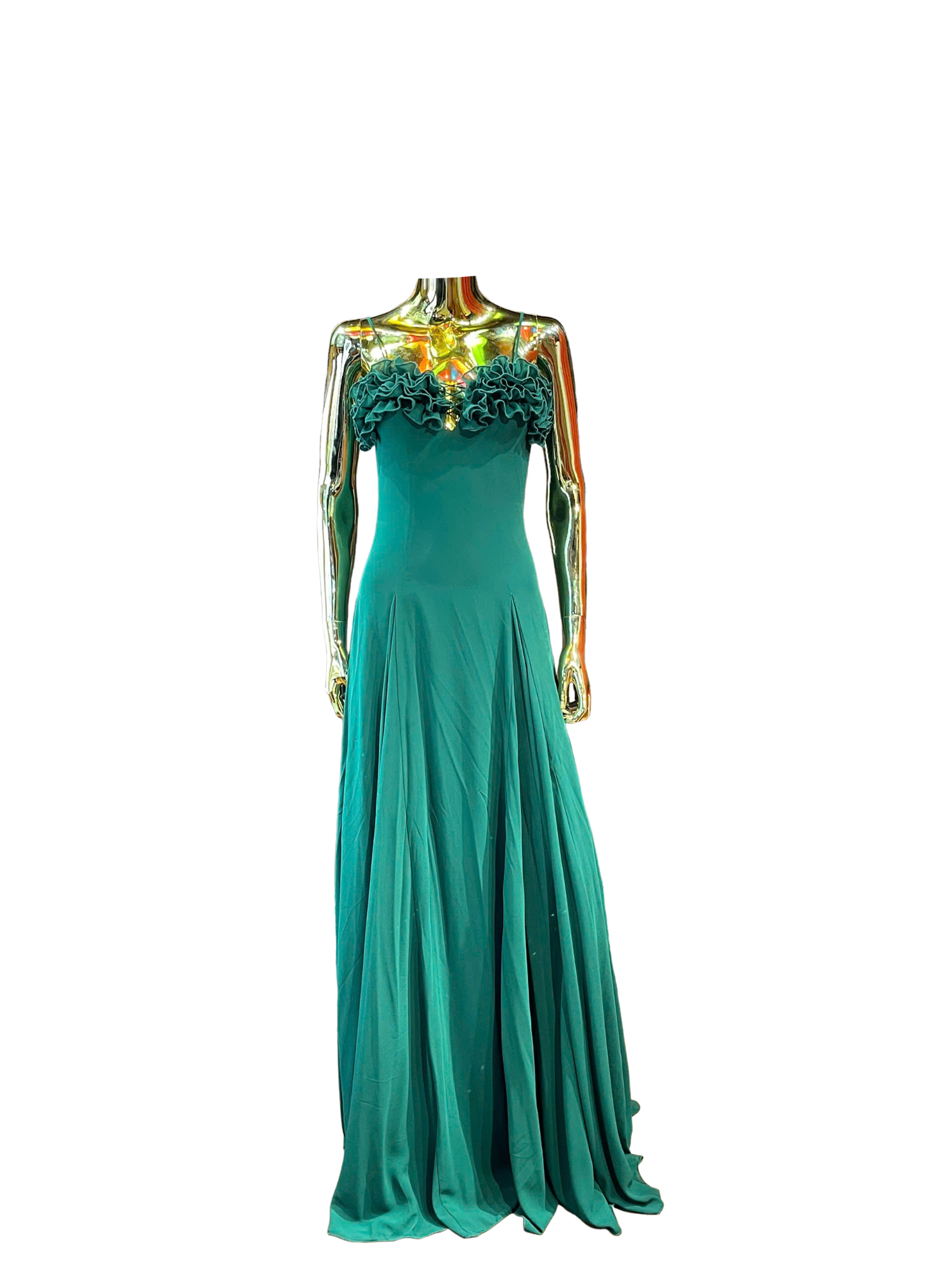 two-piece luxury green silk dress