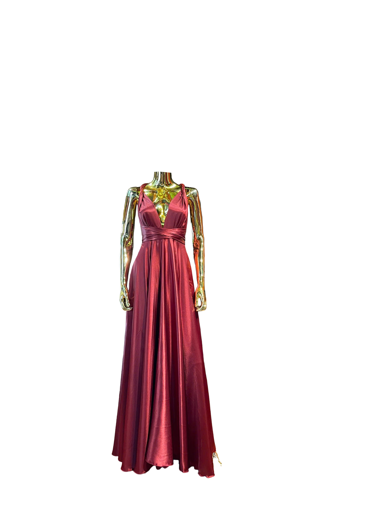 Burgundy Satin Deep-V Maxi Dress